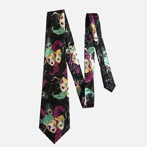Mardi Gras Mask Peacock Feather Necktie Neck Tie 58" Carnival Theater Jacquard